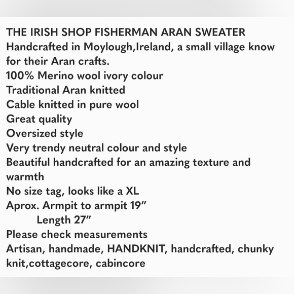 𝅺IRISH WOOL FISHERMAN CABLE CHUNKY KNIT HANDMADE OVERSIZED SWEATER - Picture 8 of 8